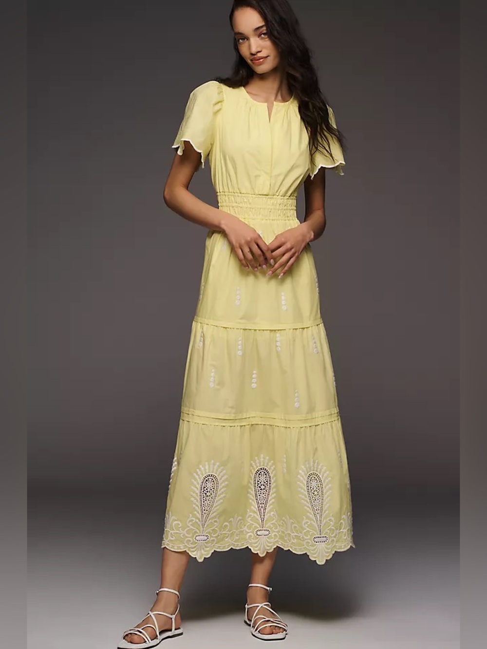 Anthropologie Somerset Maxi Dress Eyelet Paisley Yellow Sundress XS